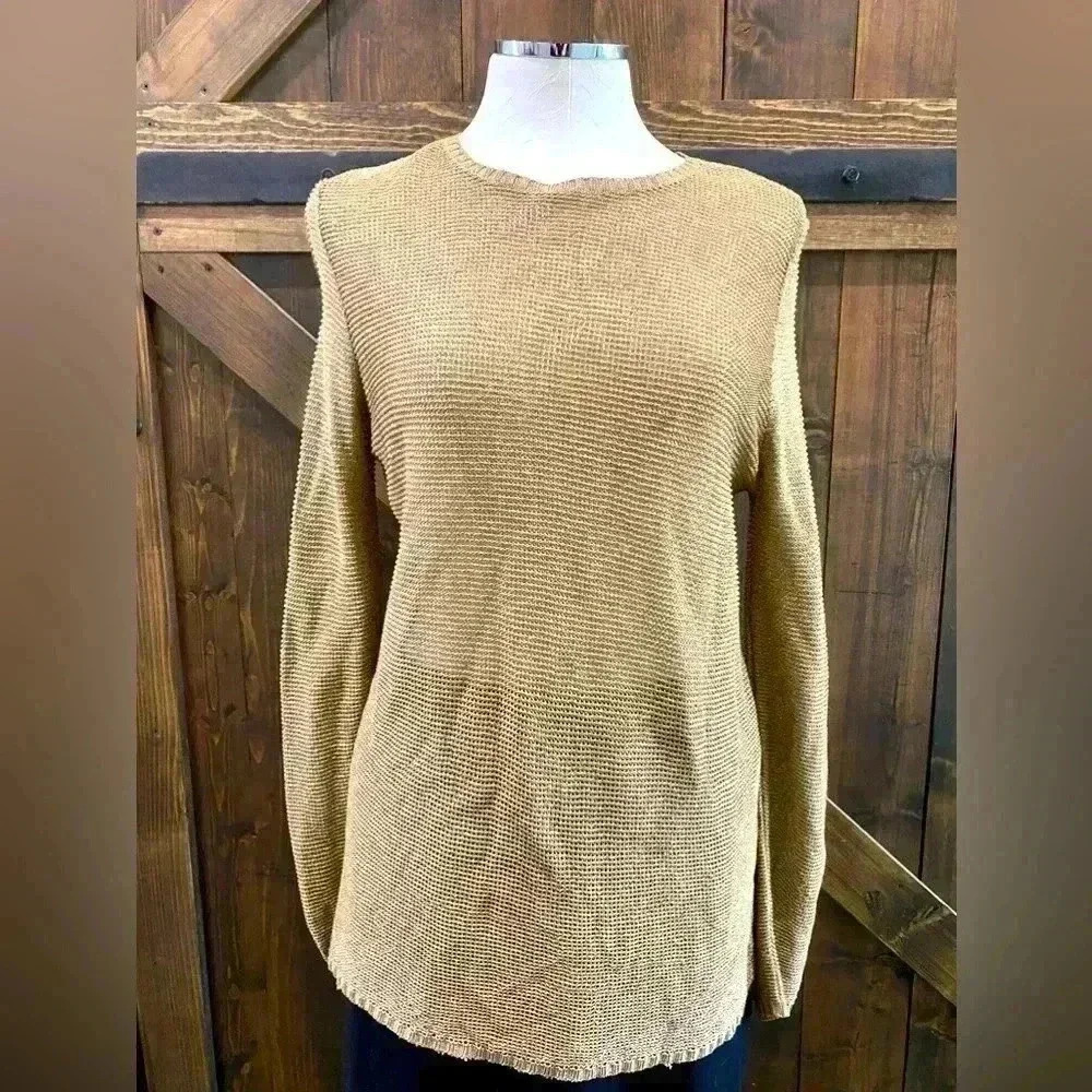Ralph Lauren Purple Label HTF Gold Shimmering Crocheted Designer Sweater Size M